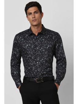 Van Heusen - Men Black Slim Fit Print Full Sleeves Party Shirt