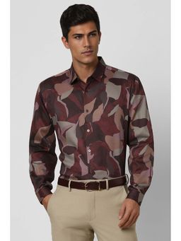 Van Heusen - Men Maroon Slim Fit Print Full Sleeves Party Shirt