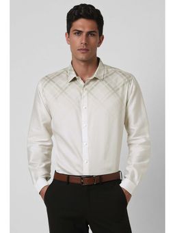Van Heusen - Men Cream Slim Fit Check Full Sleeves Casual Shirt