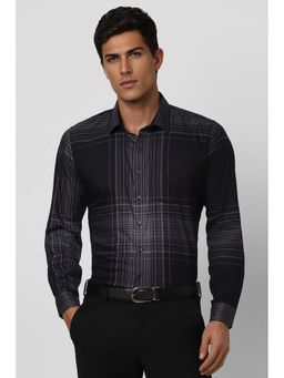 Van Heusen - Men Black Slim Fit Check Full Sleeves Formal Shirt