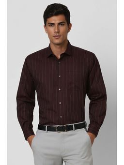 Van Heusen - Men Maroon Regular Fit Stripe Full Sleeves Formal Shirt
