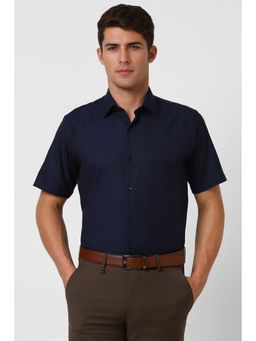 Van Heusen - Men Navy Regular Fit Textured Half Sleeves Wedding Shirt