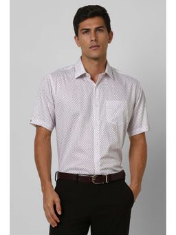 Van Heusen - Men White Regular Fit Print Half Sleeves Formal Shirt