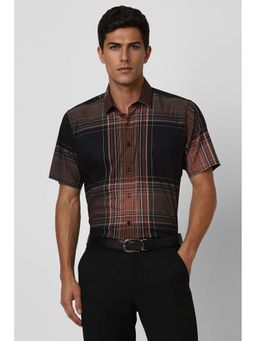 Van Heusen - Men Black Regular Fit Check Half Sleeves Formal Shirt