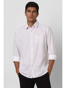 Van Heusen - Men White Slim Fit Print Full Sleeves Casual Shirt