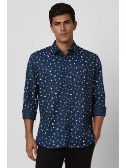 Van Heusen - Men Navy Slim Fit Print Full Sleeves Casual Shirt