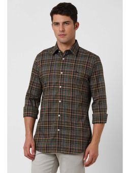 Van Heusen - Men Olive Slim Fit Check Full Sleeves Casual Shirt
