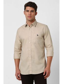 Van Heusen - Men Beige Slim Fit Solid Full Sleeves Casual Shirt