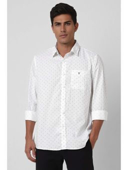 Van Heusen - Men White Slim Fit Print Full Sleeves Casual Shirt