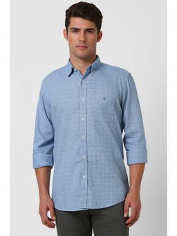 Van Heusen - Men Blue Slim Fit Check Full Sleeves Casual Shirt