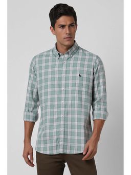 Van Heusen - Men Green Slim Fit Check Full Sleeves Casual Shirt