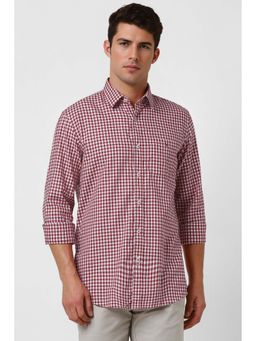 Van Heusen - Men Red Slim Fit Check Full Sleeves Casual Shirt