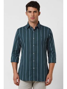 Van Heusen - Men Green Slim Fit Stripe Full Sleeves Casual Shirt