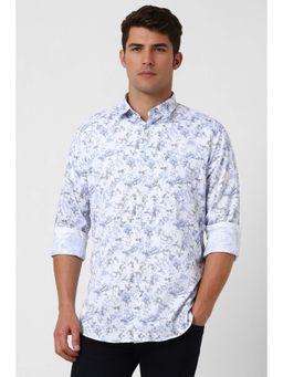 Van Heusen - Men White Slim Fit Print Full Sleeves Casual Shirt