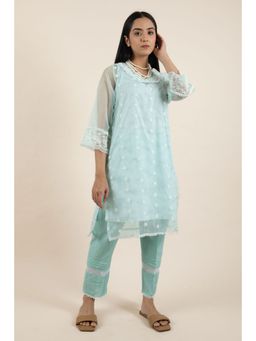 Zuri - Sea Green Embroidered Organza Kurta