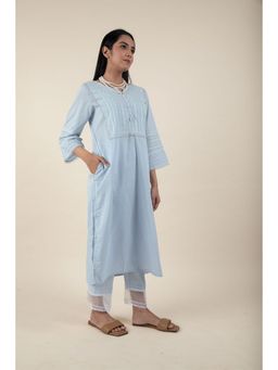 Zuri - Sky Blue Lace Cotton kurta