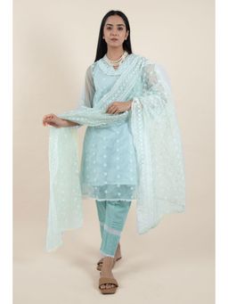 Zuri - Sea Green Embroidered Organza Kurta matching Pants and dupatta