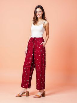 evolove - Maroon Printed Rayon Pyjama