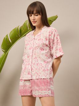 July Nightwear - Cotton Pink Printed Top and Shorts (Set of 2)