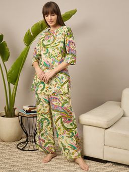 July Nightwear - Cotton Green Printed Short Top and Pyjama (Set of 2)