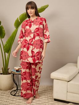 July Nightwear - Cotton Red Printed Top with Pyjama (Set of 2)