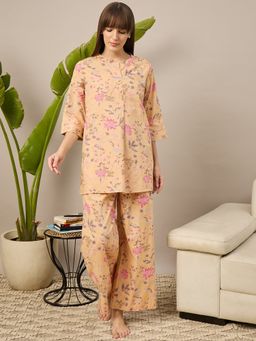 July Nightwear - Cotton Orange Printed Top with Pyjama (Set of 2)