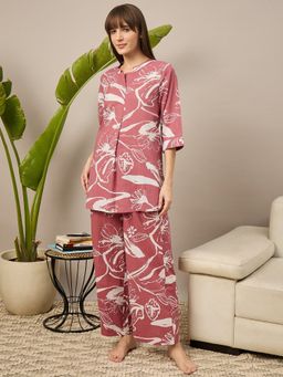 July Nightwear - Cotton Pink Printed Top with Pyjama (Set of 2)
