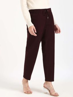 Tommy Hilfiger - Burgundy Regular Fit Solid Mid Rise Trouser