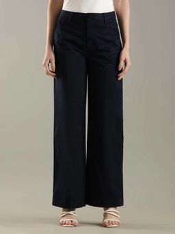 Tommy Hilfiger - Navy Blue Regular Fit Solid Mid Rise Trouser