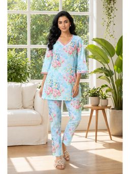 Aurelia - Women’s Blue Floral Printed Pure Cotton Co-Ord Set