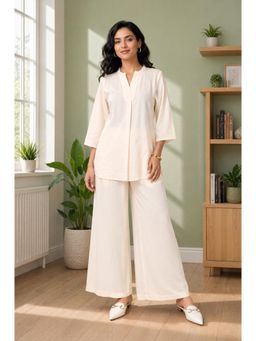 Aurelia - Women’s Off White Jacquard Straight Co-Ord Set