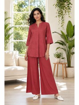 Aurelia - Women’s Maroon Jacquard Straight Co-Ord Set