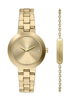 ARMANI EXCHANGE - Gold Toned Women Quartz Watch With Bracelet (AX7177SET) (M)