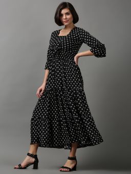 SHOWOFFFF - Womens Shoulder Straps Typography Black Maxi Dress