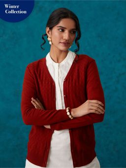 Likha - Rust Woollen Acrylic Winter Cardigan LIKCAR05