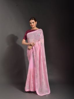 Odette - Pink Georgette Designer Saree with Unstitched Blouse