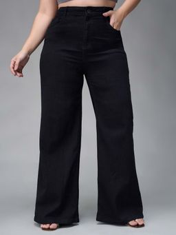Miss Chase - A+ Curve Collection Plus Size Women's Black Wide Leg High Rise Denim Jeans