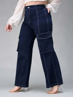 Miss Chase - A+ Curve Collection Plus Size Women's Navy Blue Wide leg High rise Jeans