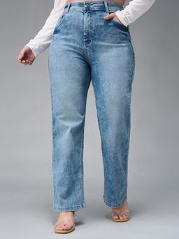 Miss Chase - A+ Curve Collection Plus Size Women's Light Blue Wide-Leg High Rise Jeans