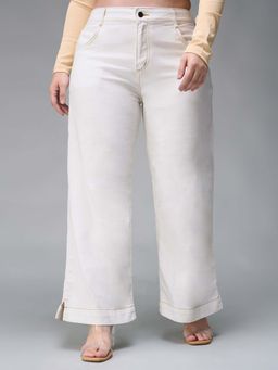 Miss Chase - A+ Curve Collection Plus Size Women's White Flared Mid Rise Jeans