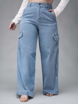 Miss Chase - A+ Curve Collection Plus Size Women's Blue Wide leg High rise Jeans