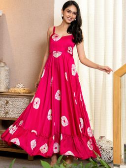 HOUSE OF JAMOTI - Pink Fan Print Ruffle Maxi Dress