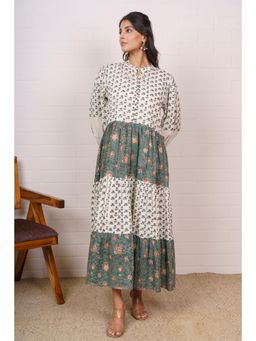 NAVYAS FASHION - Floral Green and Ivory Tiered Maxi Dress