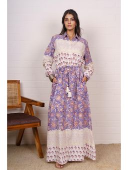NAVYAS FASHION - Lilac Floral Panelled Maxi Dress