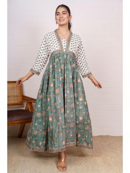 NAVYAS FASHION - Green Cotton Print Dress