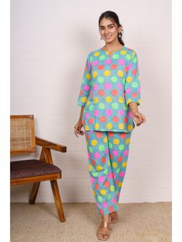 NAVYAS FASHION - Blue Bright Polka Dot Cotton Co-Ord (Set of 2)