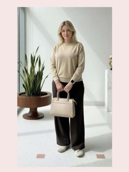 CrossKulture - Women Structured Handheld Handbag With Detachable Strap - Beige