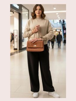 CrossKulture - Women Structured Handheld Handbag With Detachable Strap - Brown