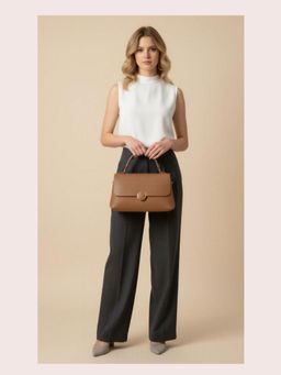 CrossKulture - Women Structured Handheld Handbag With Detachable Strap - Brown