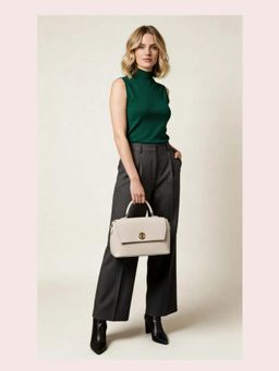 CrossKulture - Women Structured Handheld Handbag With Detachable Strap - White